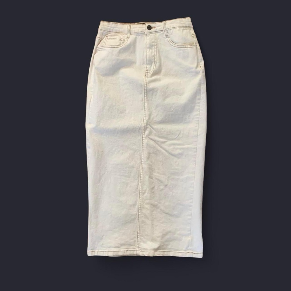 Classic White Midi Denim Skirt
